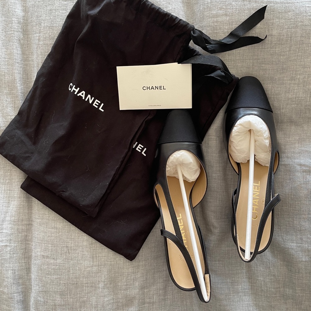 Chanel Goatskin & Grosgrain Heel Slingbacks Black 39 Brand New 2022